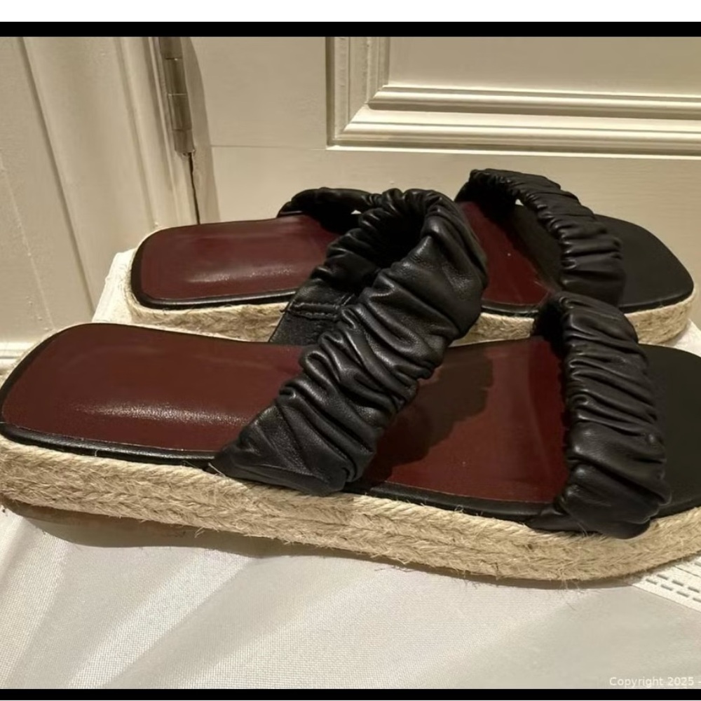 STAUD Black and Cream Slide Sandals with Ruched Strapsr - Picture 3 of 5